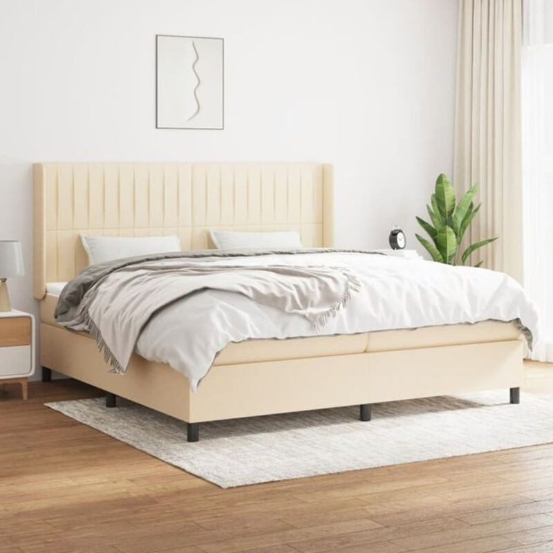 Vidaxl Boxspringbett mit Matratze in Beige aus Stoff und Massivholz B/T/H: 200 x 200 x 118 cm - Bild 1