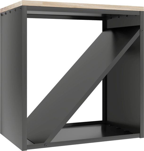 Outsunny 2-in-1 Kaminholzregal für innen aus Metall in Schwarz, erhöhtes Brennholzregal mit Trenner für Kamin und Ofen, B/T/H: 58 x 36 x 60 cm - Bild 1