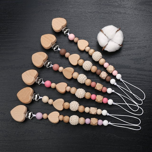 Herz Baby Schnuller Kette aus Silikon mit Perlen in Multicolour, BPA-frei - Bild 1
