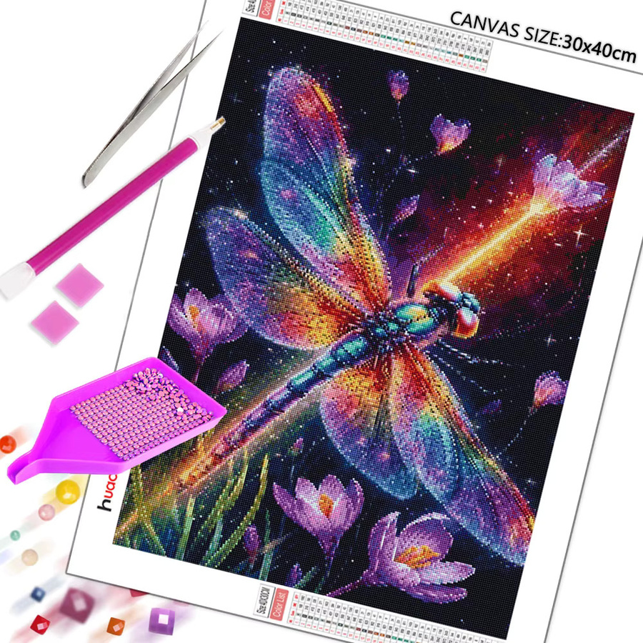 Huacan Diamant-Malerei Libelle als Mosaik-Tierbild in Multicolour, B/H: 30 x 20 cm - Bild 2