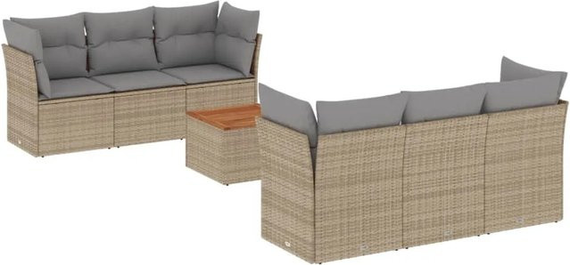 vidaXL 7-tlg. Garten-Sofagarnitur in L-Form aus Polyrattan mit Kissen und Couchtisch, Beige - Bild 1