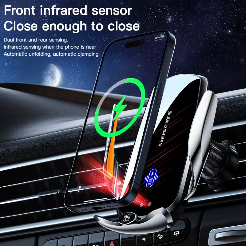Kabelloses 15 W Autoladegerät mit 360 Grad Rotation und automatischer Klemmung für iPhone und Samsung in Schwarz oder Silber - Bild 2