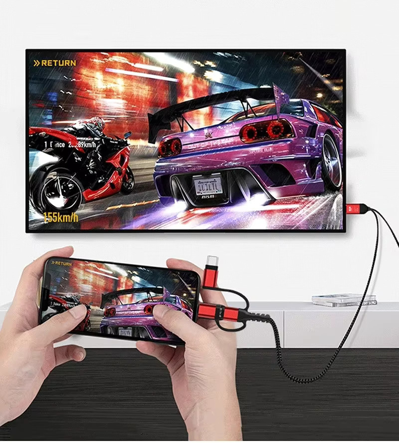 Kebidu 3 in 1 Adapterkabel von Micro USB und USB-C auf HDMI für iPhone, iPad, Samsung und Android Geräte in Rot - Bild 3