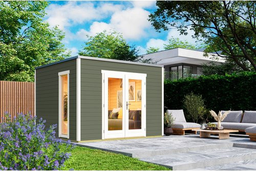 Lasita Holz-Gartenhaus Palermo mit Flachdach in Grüngrau lasiert B/H/T: 300 x 222,3 x 300 cm - Bild 1