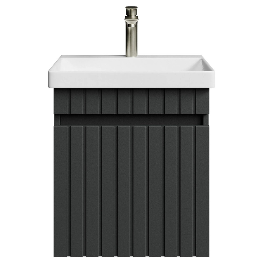 Planetmöbel COSMIA Waschtisch Anthrazit Matt mit Keramikwaschbecken und Schublade in Gold Brush Soft Close, Breite: 50 cm, Tiefe: 37 cm, Höhe: 49 cm - Bild 2