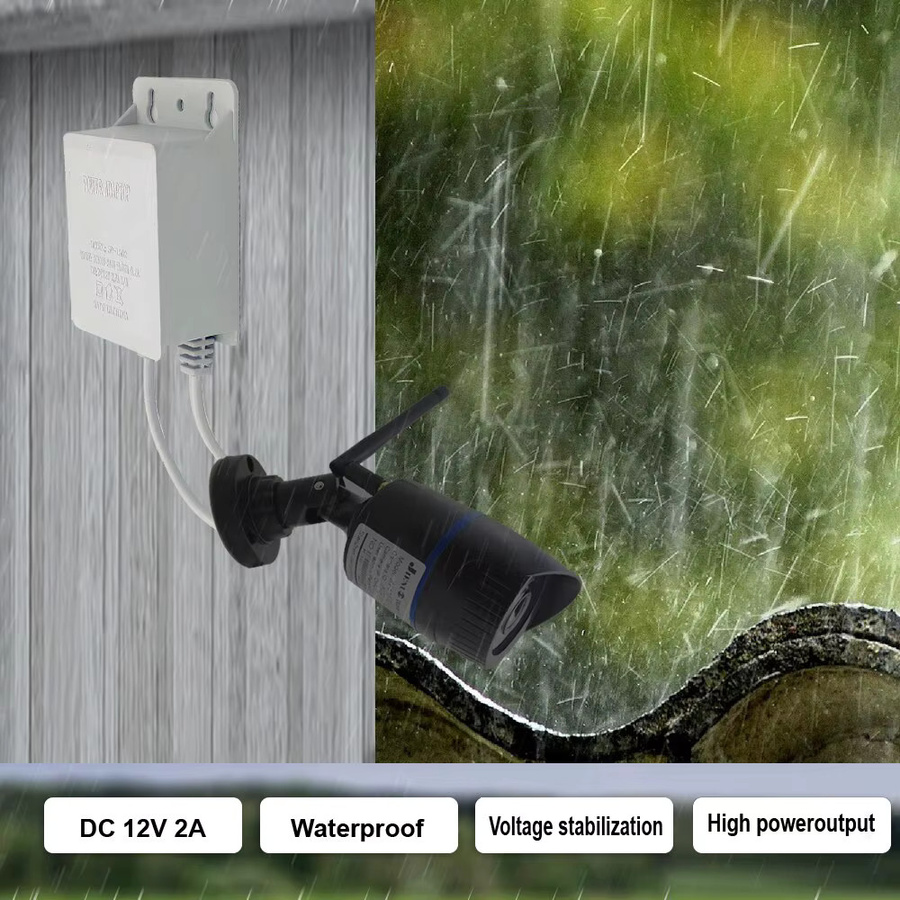 JIENUO Wasserdichter EU-Netzadapter Weiß DC 12V 2A für CCTV-Sicherheitsüberwachungssysteme, AHD-Kameras, NVR, DVR und LED-Lichtstreifen mit 5,5mm x 2,1mm Anschluss - Bild 3