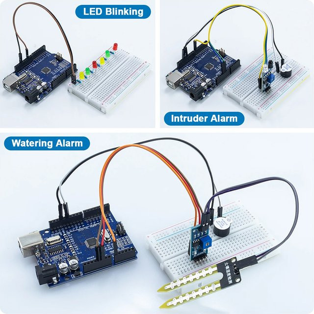 ALLOYSEED Elektronik-Basis-Starter-Kit für Arduino UNO R3 mit Steckbrett, Netzteil, Widerständen, LEDs und Sensoren in Multicolor - Bild 1