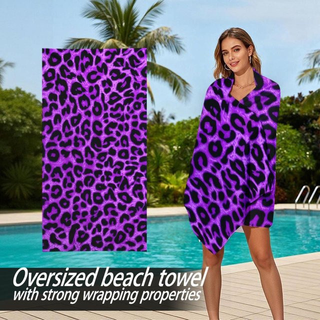 JMG Household Supplies Strandtuch mit Leopardenmuster als Wickel-Überwurf für Damen in Lila, B/B: 70 x 140 cm - Bild 1