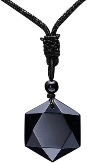 SILVERHOO Halskette, Hexagramm-Obsidian, Schwarz, Unisex - Bild 1