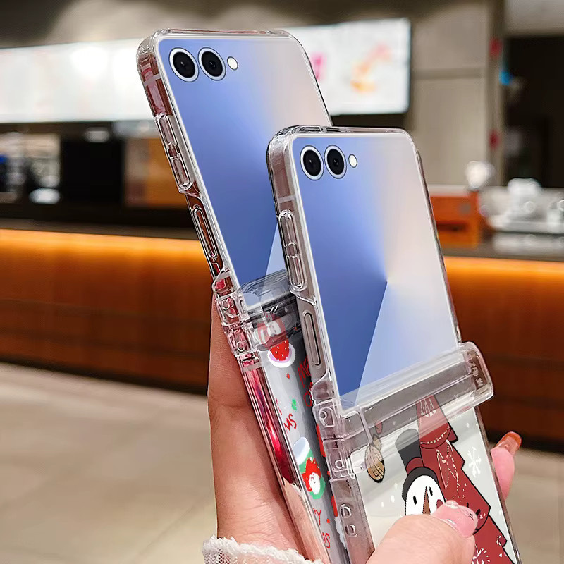 Transparente Handyhülle mit Cartoon-Weihnachtsmuster für Samsung Galaxy Z Flip7, Z Flip6 und Z Flip5 5G Hard Folding Cover - Bild 3