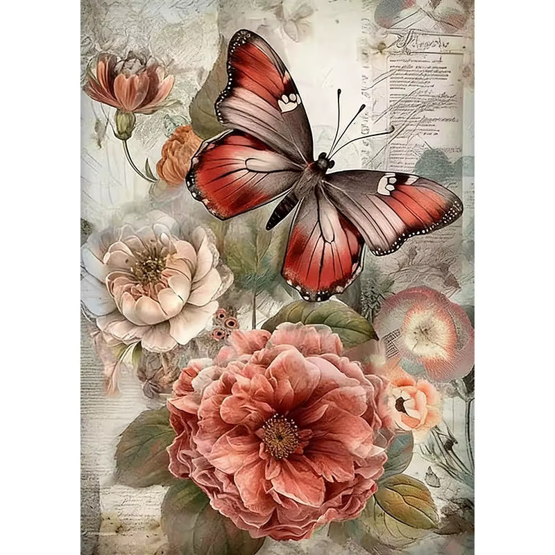 HUACAN 5D Diamantgemälde Set mit Schmetterling und Blumen-Motiv, buntes Mosaik-Kunstkit für Erwachsene, Durchmesser: 30,0 cm - Bild 3