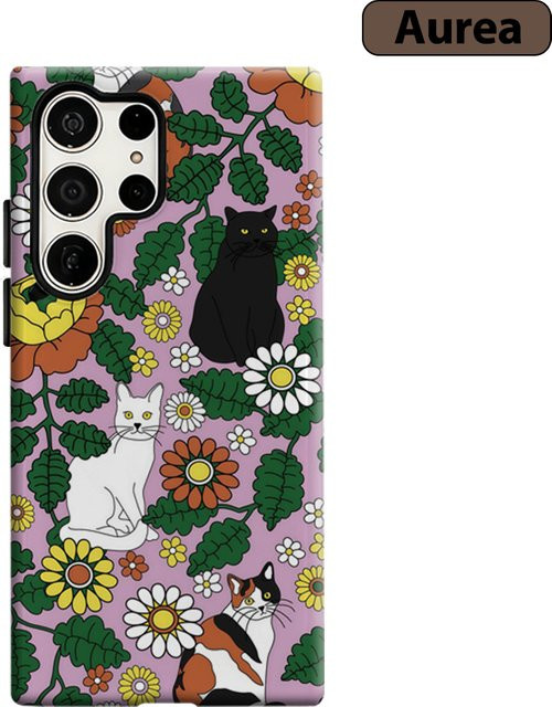 Stoßfeste Doppelschicht Handyhülle mit Katzen-Garten-Design für Samsung Galaxy S25 Ultra, S24 und S23 Ultra Plus in Multicolour - Bild 1