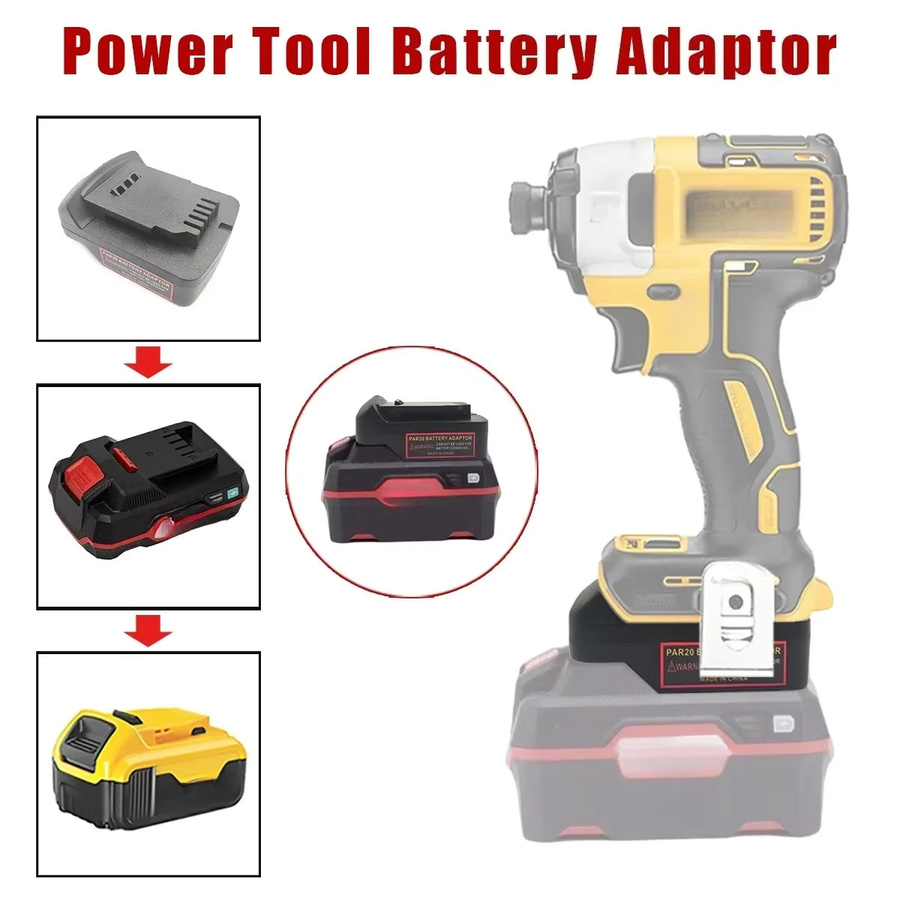Parkside Batterie Power Tool Adapter Konverter für 20V Lithium-Batterien, kompatibel mit Dewalt, Makita, Milwaukee und Bosch 18/20V, Farbe: Schwarz - Bild 1