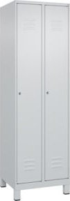 C+P Spind Classic PLUS Garderobenschrank aus Stahl, 2 Abteile, Grau, mit Zylinderschloss und 3 Garderobenhaken, H x B x T: 195 x 60 x 50 cm - Bild 1