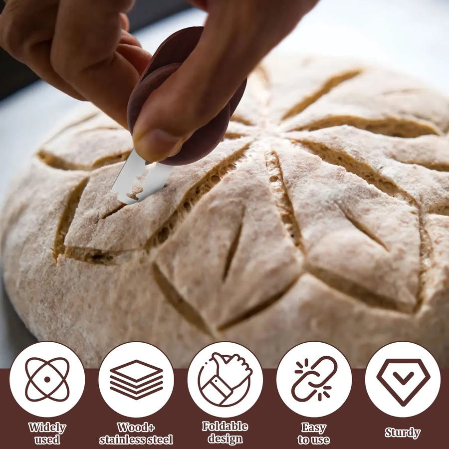 Willstar Brot-Lame aus Holz in Braun mit 10 austauschbaren Klingen und faltbarem Teigschneider für Sauerteig - Bild 2