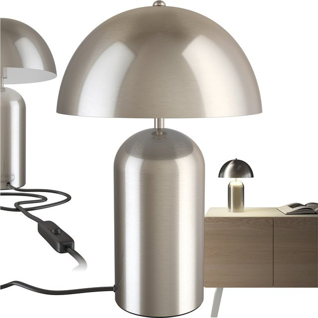 tectake Altea Retro-Tischlampe im Pilzdesign im 70er Jahre Stil aus beschichtetem Stahl in Nickel Matt, B/T/H: 25 x 25 x 37 cm - Bild 1