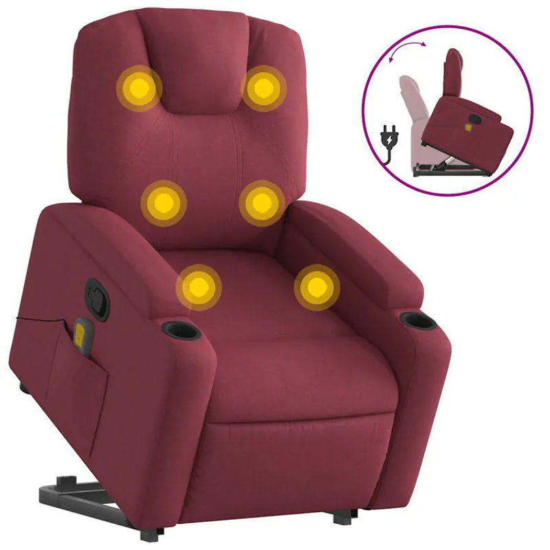 vidaxl Aufstehhilfe Massagesessel für Senioren, verstellbar, Farbe: Rot, Stoffbezug - Bild 5