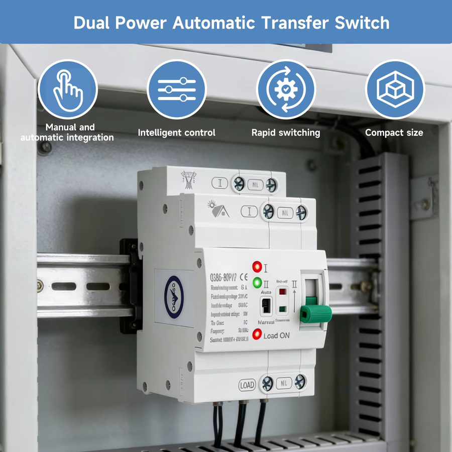 Automatischer Transferschalter ATS Dual-Power Umschalter für unterbrechungsfreie Stromversorgung 2P 63A 220V in Weiß - Bild 2