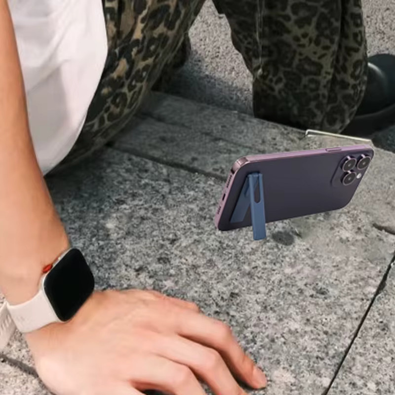 QGhappy Ultradünner Metall-Handyhalter für alle Mobiltelefone, faltbarer Desktop-Mini-Ständer in Blau - Bild 3