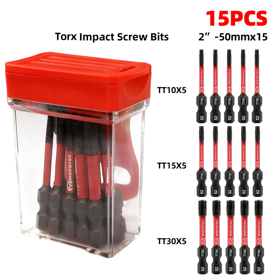 15-teiliges magnetisches Schraubendreher-Bit-Set aus rostfreiem S2-Stahl, schlagfest und wasserdicht, Länge: 50 mm, Typen: Tt10, Tt15, Tt30 - Bild 4