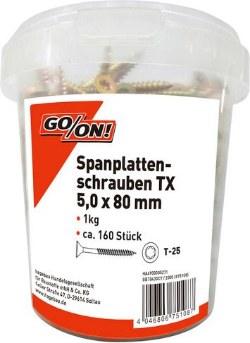 GO/ON! Torx-Spanplattenschraube aus Stahl in Gold, Durchmesser: 5 mm, Länge: 80 mm - Bild 1
