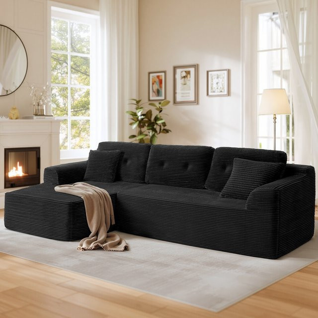 VASAGLE Ecksofa als modulares Schlafsofa mit Chaiselongue links, Farbe: Weiß, Breite: 244 cm - Bild 1