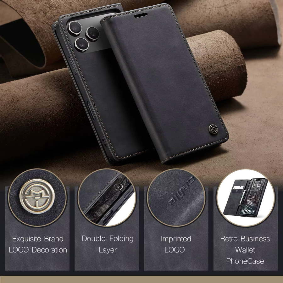 Business Leder Flip Wallet Handyhülle für Apple iPhone 17 Pro Max, 17 Pro und 17 Air in Schwarz mit magnetischem Folio und Kartensteckplätzen - Bild 6
