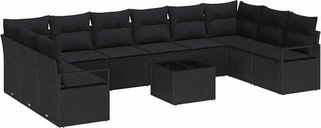vidaXL 11-teiliges Garten-Sofa-Set in U-Form aus Poly-Rattan und Stahl in Schwarz mit Polsterkissen - Bild 1