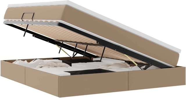 vidaXL Aufbewahrungsbett mit Matratze in Cappuccino, modern mit Lift-up-Funktion, Kunstleder und Metall, B/T/H: 180 x 200 x 204 cm - Bild 1