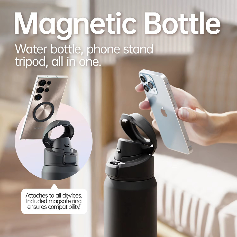 FEIJIAN Magnetische Thermoskanne aus Edelstahl mit Telefonhalter und Isolierbecher, Blau und Schwarz - Bild 2