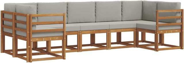 vidaXL Outdoor-Sofagarnitur 7-teilig aus Akazienholz mit Kissen in Natur und Grau - Bild 1