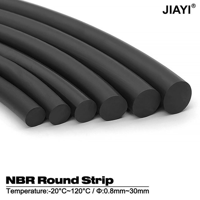 JIAYI NBR Dichtungsstreifen rund, schwarzer Nitrilkautschuk, ölbeständig und hitzebeständig, Durchmesser: 0,8 mm bis 10 mm - Bild 1