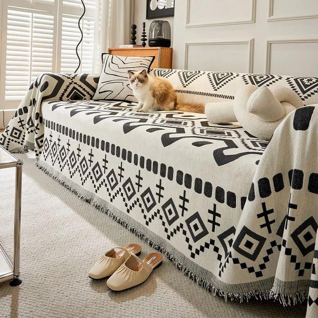 Böhmischer Chenille Sofabezug Your Warm Home in Schwarz, B/H: 180 x 90 cm - Bild 1