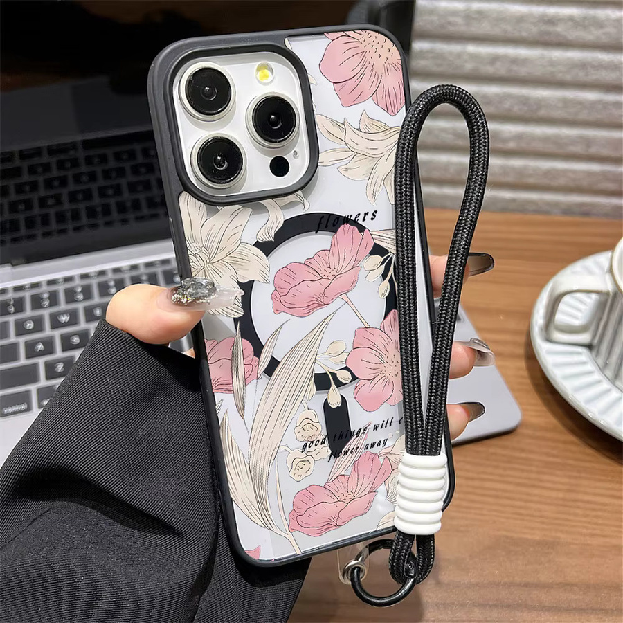 Stoßfeste magnetische iPhone 16 Pro Max Handyhülle mit Blumen-Design in Multicolour und matter Acryl-Abdeckung - Bild 6