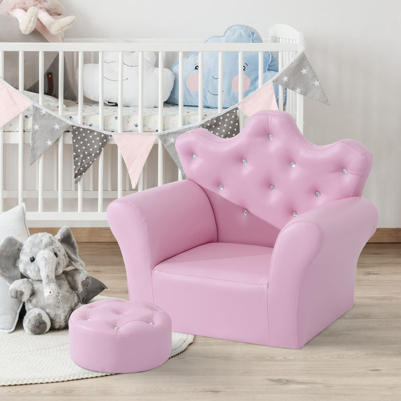 HOMCOM Kindersessel in Kronenform mit Ottomane, Rosa, B/T/H: 58 x 40,5 x 49 cm - Bild 2