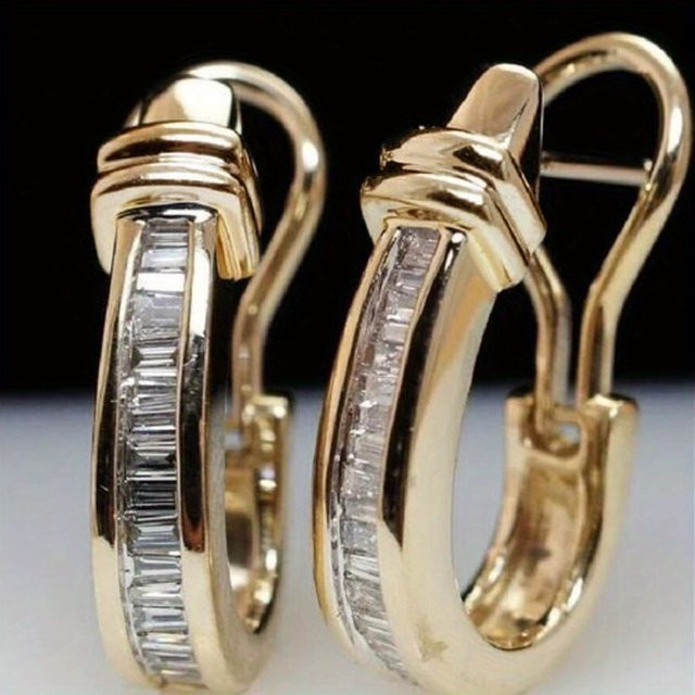Ohrringe Gold Farbe, Metall, Intarsien, Zirkonia, Damen - Bild 1
