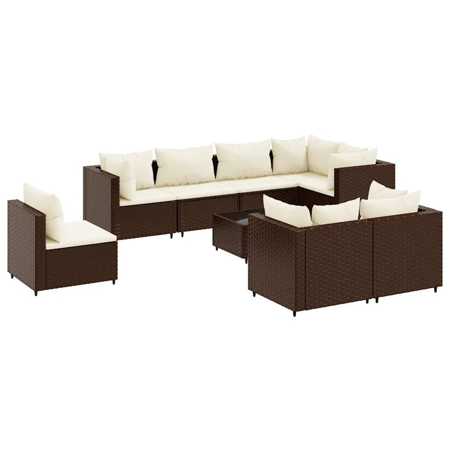 vidaXL 9-tlg Garten-Lounge-Set aus Poly Rattan mit Kissen in Braun und Weiß - Bild 2