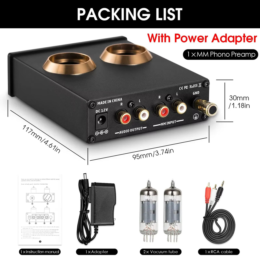 Nobsound Mini MM RIAA Phono Vorverstärker HiFi Stereo Audio Vakuumröhren-Plattenspieler Vorverstärker in Schwarz - Bild 5