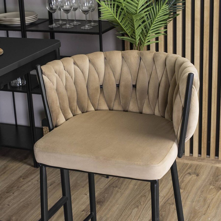 WIPMEB Barhocker FLORES in Beige aus Velourstoff und Metall, B/H/T: 60 x 104,5 x 56 cm - Bild 2