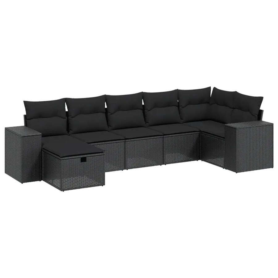 vidaXL 7-tlg Garten-Sofagarnitur aus Poly-Rattan mit Kissen in Schwarz - Bild 2