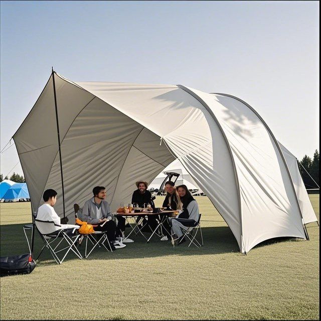 Pumbba Sonnenschirm Beige wasserdicht PU4000 mit gebogener Lichtbogenstruktur für Camping und Outdoor geeignet für 8–10 Personen - Bild 1