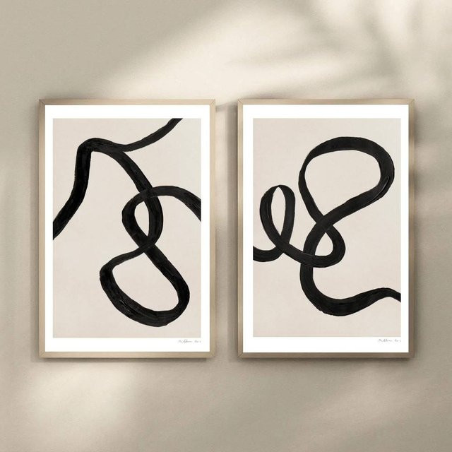 Kayou Wanddekoration Abstrakte Linien Poster Selbstklebender Papieraufkleber Minimalistisches Design in Schwarz, B/H: 10 x 15 cm - Bild 1