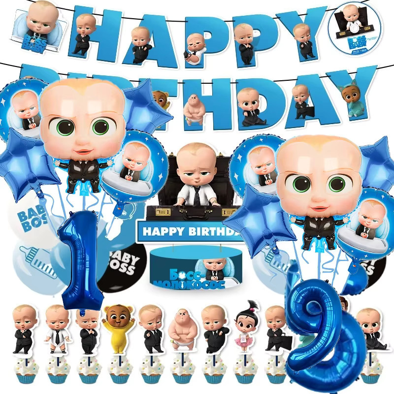 Potdemiel Cartoon Boss Geburtstagsparty-Dekorationsset mit Ballons, Tischdecke, Bechern, Tellern, Servietten, Kuchenaufsatz und Banner - Bild 3