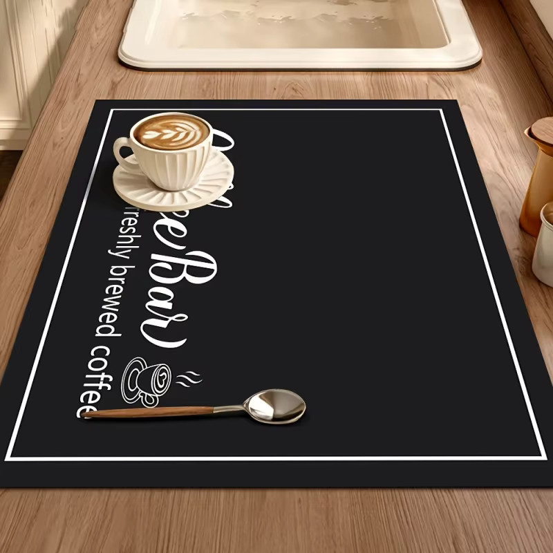 VIKAMA Küchenmatte mit Coffee Bar Motiv in Schwarz als rutschfester Arbeitsplattenschutz für deine Kaffeemaschine - Bild 4