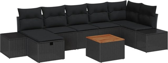 vidaXL 8-tlg. Garten-Sofa-Set aus Poly Rattan mit Kissen in Schwarz - Bild 1
