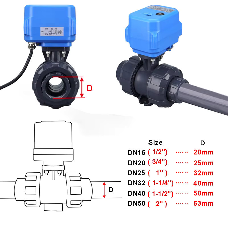 UPVC Elektro-Kunststoff-Kugelhahn in Blau, IP65 wasserdicht, säure- und alkalibeständig, Größe: 1/2 Zoll - Bild 4