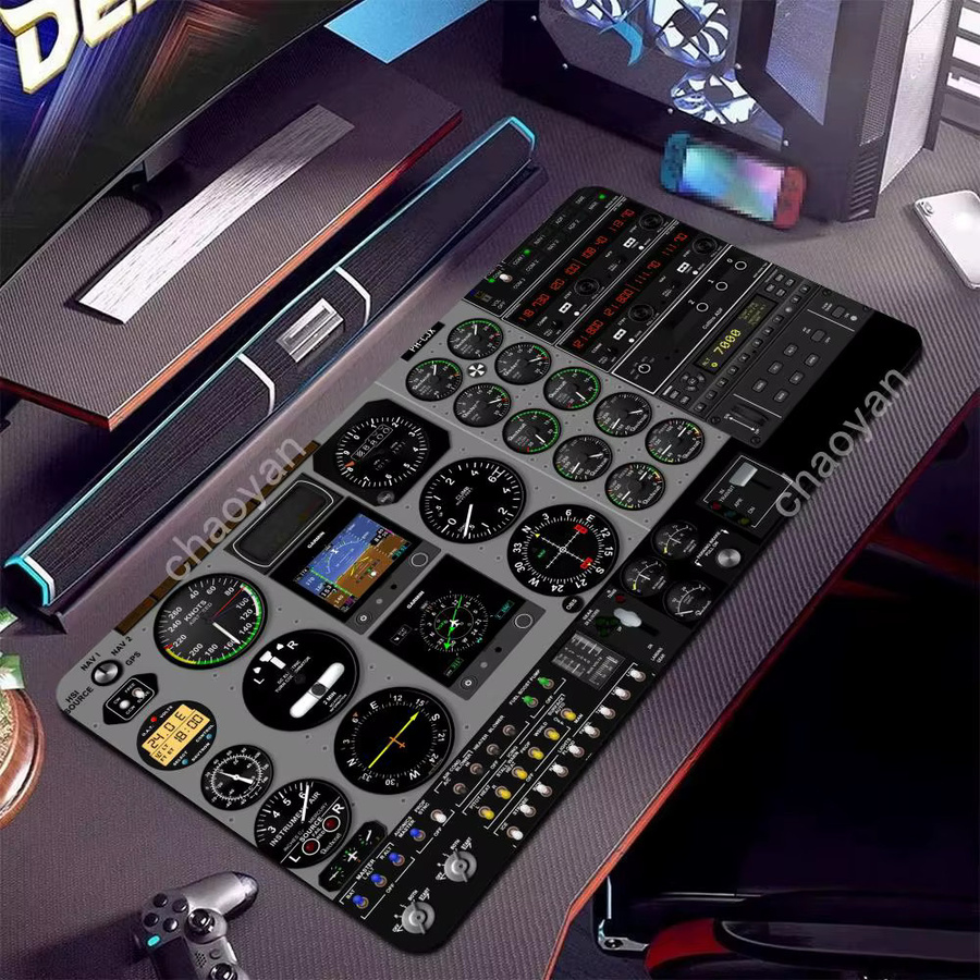 XXL Gaming Mauspad mit Flugzeugkabinen-Navigationsdiagramm in Schwarz und Multicolour, rutschfeste Schreibtischunterlage aus Gummi für Computer und Büro - Bild 4