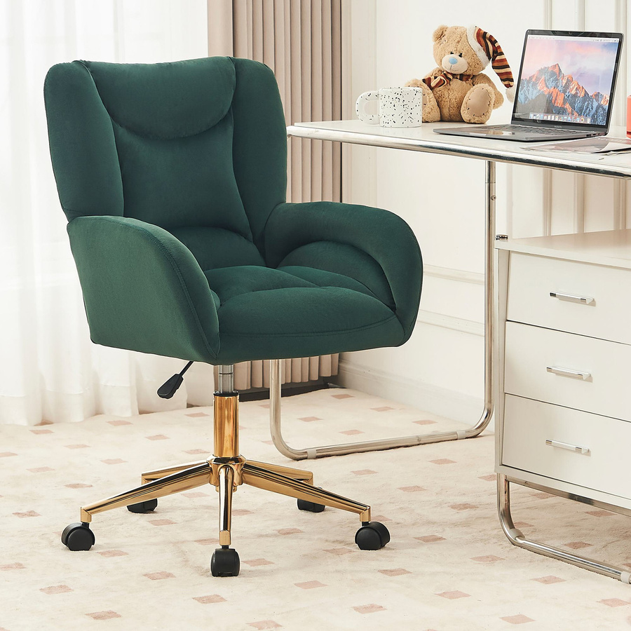Ergonomischer Drehstuhl aus Samtstoff in Grün mit goldenen Beinen von DEKO COLLECTION, höhenverstellbar, B/T/H: 62 x 64 x 88-97 cm - Bild 2