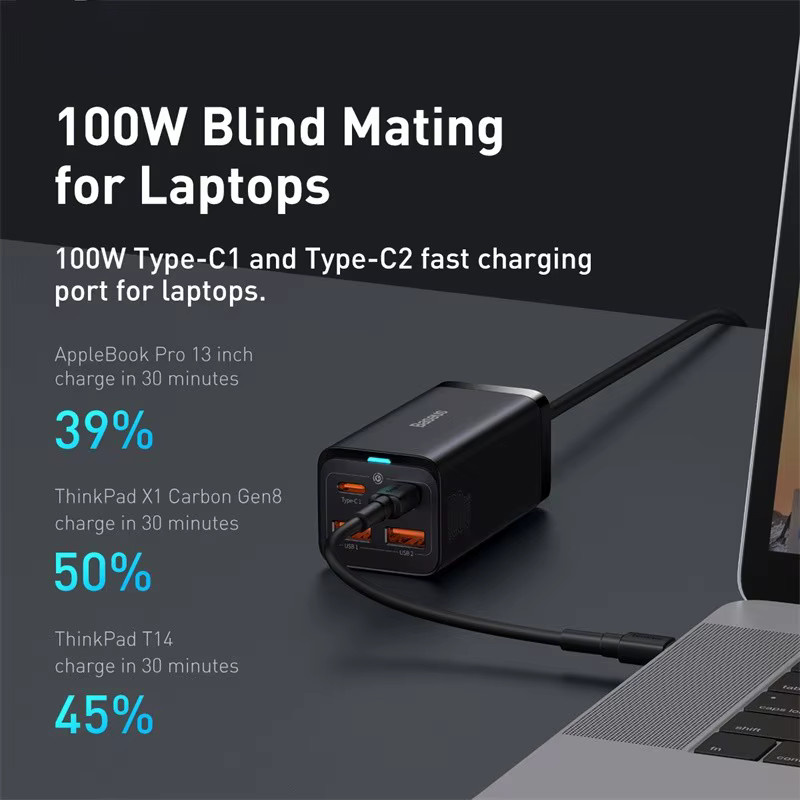Baseus GaN3 Desktop-Ladegerät 65W Schnellladegerät mit USB-C für iPhone, MacBook und Laptop, Schwarz - Bild 2