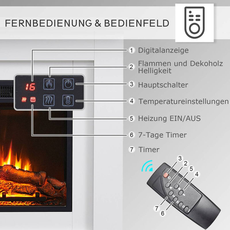 Balderia Elektrokamin Finn Standkamin mit 2000 W Heizung in Weiß B/H/T: 100 x 82 x 25 cm - Bild 2